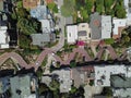 Top view steep hills and sharp curves one-way road Lombard Street, San Francisco Royalty Free Stock Photo